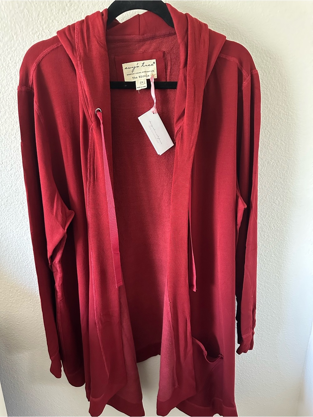 Evy’s Tree The Nicole Hooded Cardigan 2X NWT Red Wine Burgundy
